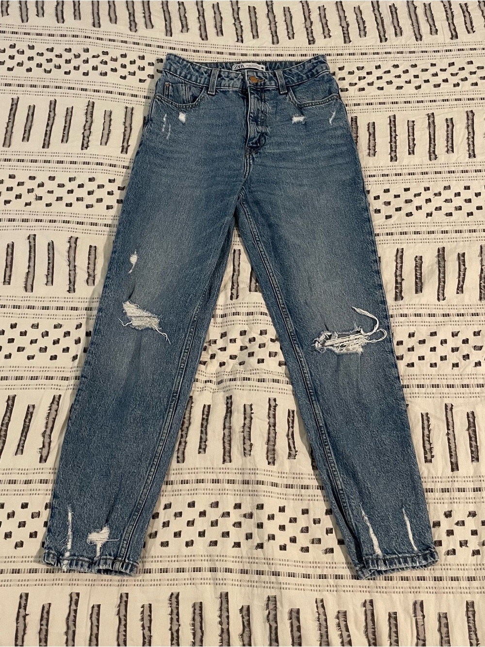 Zara Distressed Blue High-Waist Straight Leg Jeans